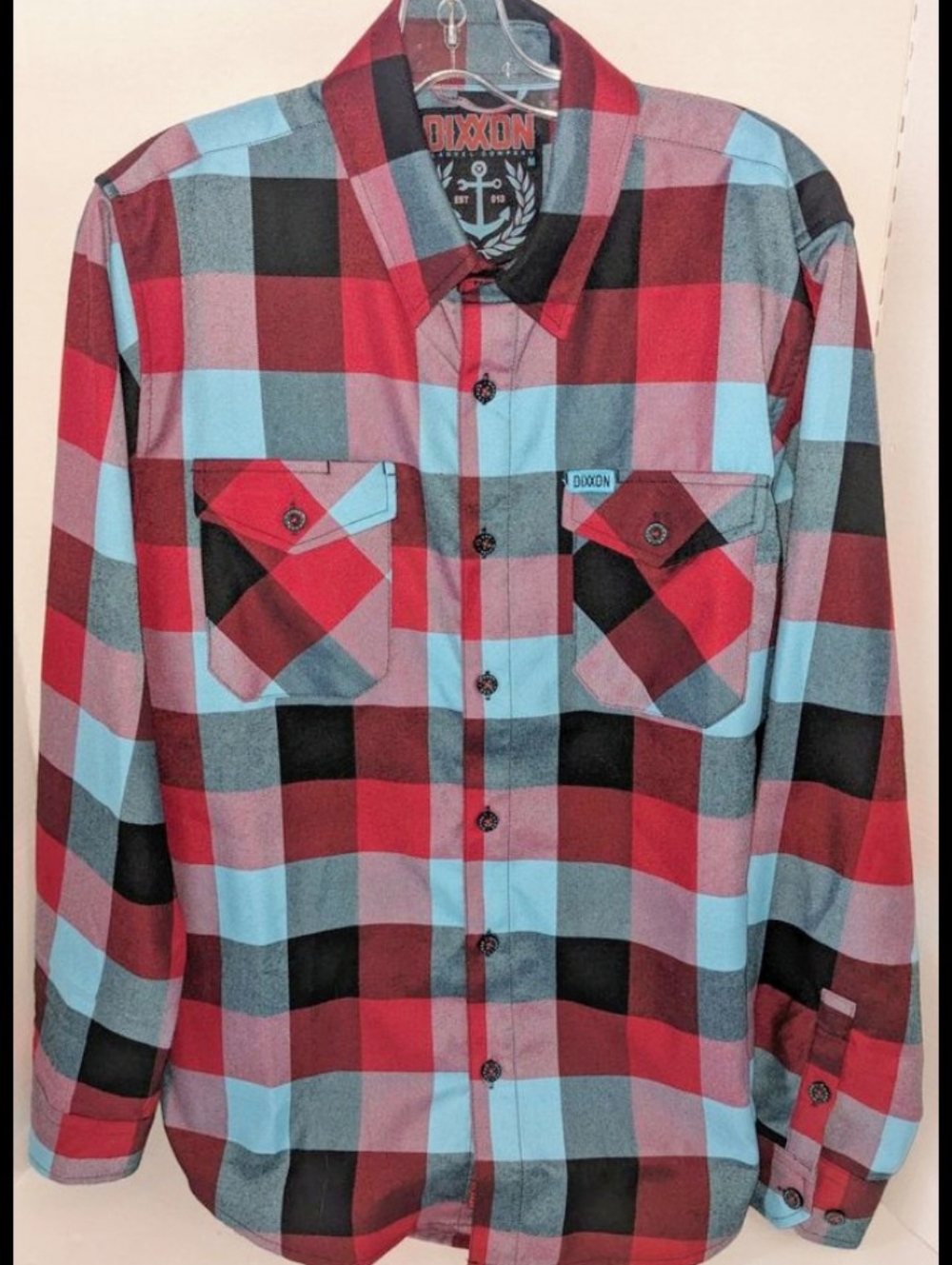 DIXXON Flannel Sz Medium Drexl Red Aqua Blue Black Checkered Pattern